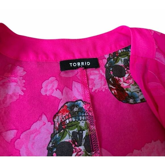 Torrid Swim Cover Up Chiffon Kimono Skulls Pink Plus Size - Picture 5 of 8